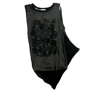 Democracy Tank Top Women's Large Cream & Black Ombre‎ Asymmetric Hem Sleeveless